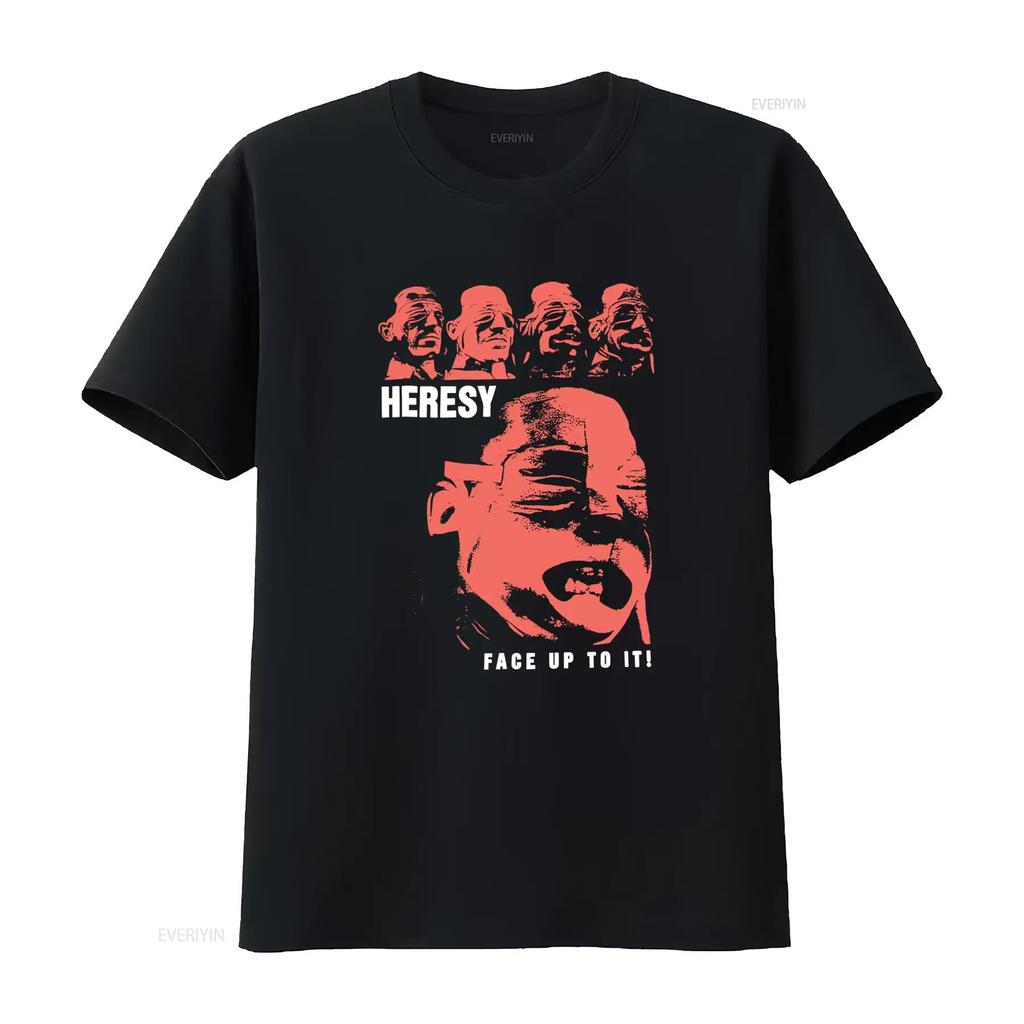 Vintage Heresy Band T Shirt FACE UP TO IT Design Heavy Cotton Black Sizes S 5XL AA298 vintage Washed graphic streetwear Casual