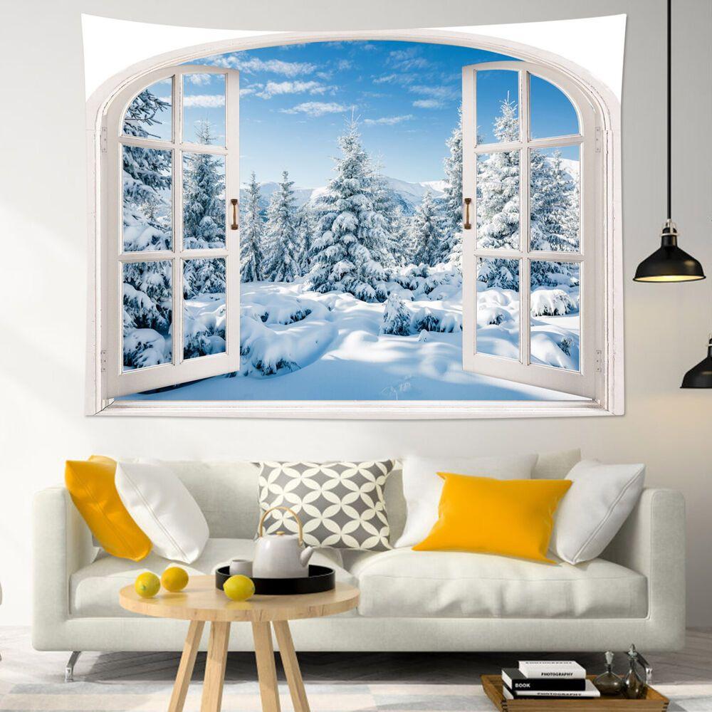 Tapestry Winter forest snow scene retro 75x100