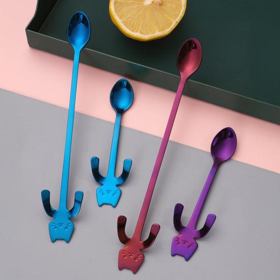 304 Stainless Steel Coffee Spoon, Hanging Cat Spoon for Mugs Tall Cups, Long Handle Tea Stirring Spoon, Ideal for Desserts & Ice Cream Lovers