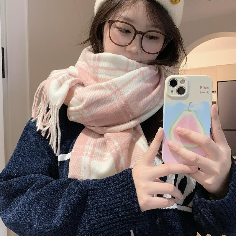 Korean Atmosphere Scarf Women's Winter Imitation Cashmere Plaid Warm Scarf Thickened Student New