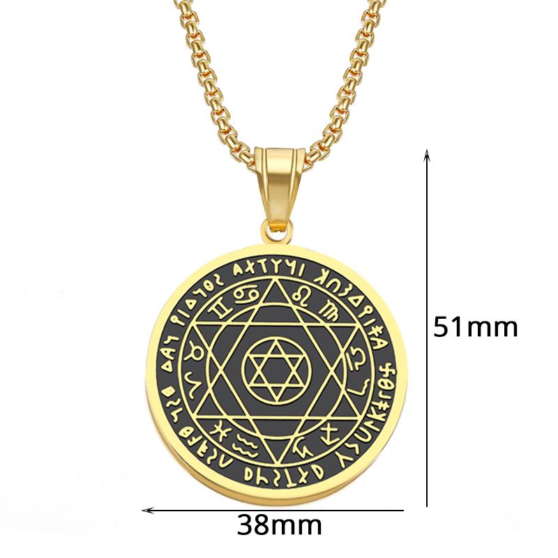 Punk Constellation Star of David Pendant Gold Color Stainless Steel Round Necklace For Men Women Zodiac Signs Jewelry Gifts