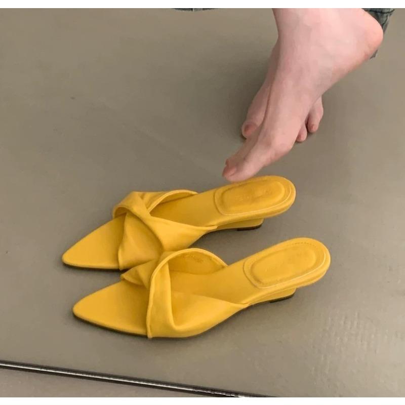 

Fashion Designer New Summer Slope Heel Women Slippers Shoes Fashion Open Toe Shoes Design Style Banquet Party Sandals Shoes 39 жёлтый