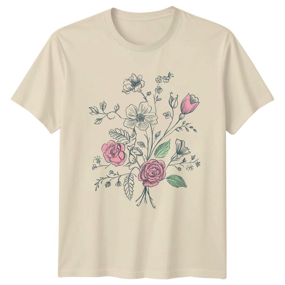 Hand Drawn Floral Bouquet Unisexs TShirt Botanical Sketch Floral