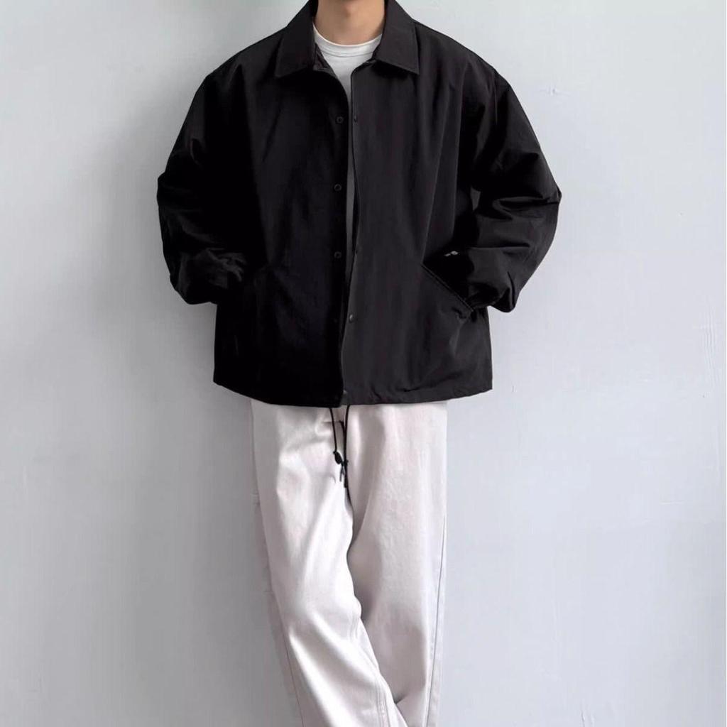 Herren Japanische Retro Locker Geschnittene Coachjacke - Umlegekragen, Vielseitige Unifarbe, Schlichte Frühling/Herbst Arbeitskleidung, Trendiger Uniformstil.