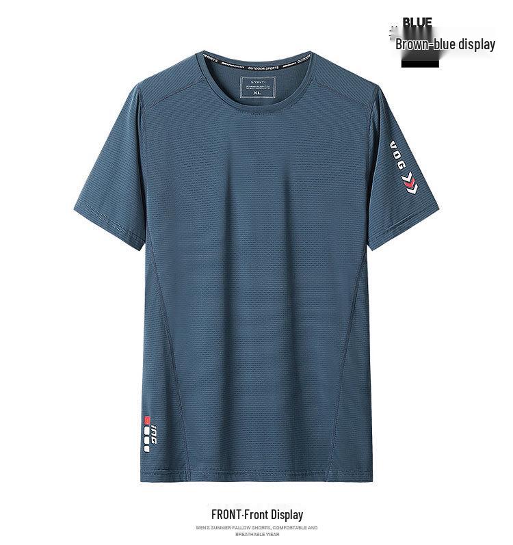 New Ice Silk Men's Round Neck Loose Short Sleeve T-shirt, Summer, Solid Color, Sizes L-9XL.