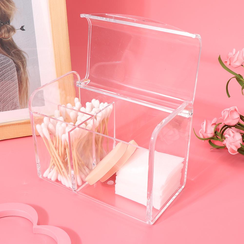 Transparent Cotton Swab Storage Box Makeup Powder Puff Cosmetic Tool Organizer Container