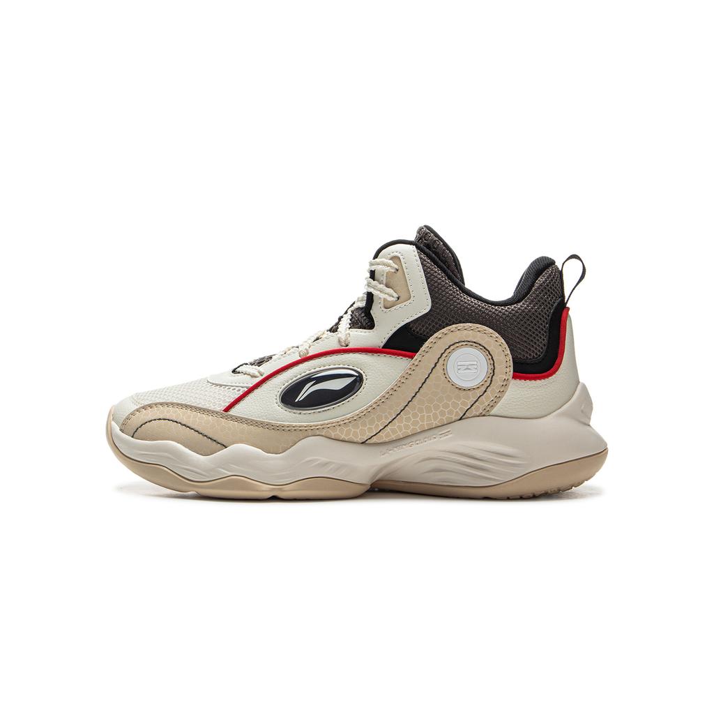 Li Ning Kids Fashion Sports Simple Versatile Mid-Top Basketball Shoes Kids Sneakers White Khaki YKBV042-7