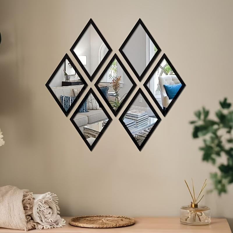 

1/8pcs Geometric Rhombic Combined Shape Bathroom Acrylic Wall Mirror Artistic Decorative Mirror Hallway Background Wall Decorati (black,1PC) чорний