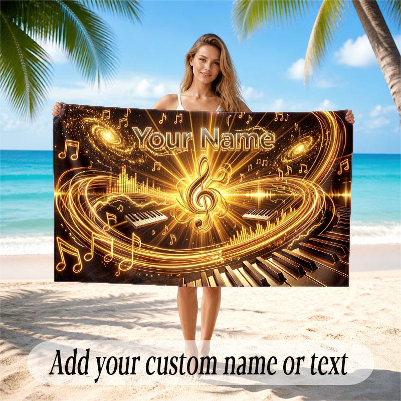 Music General Theme Beach Towel Personalized Custom Name & Text Soft Quick Dry Beach Towel for Swimming Travel