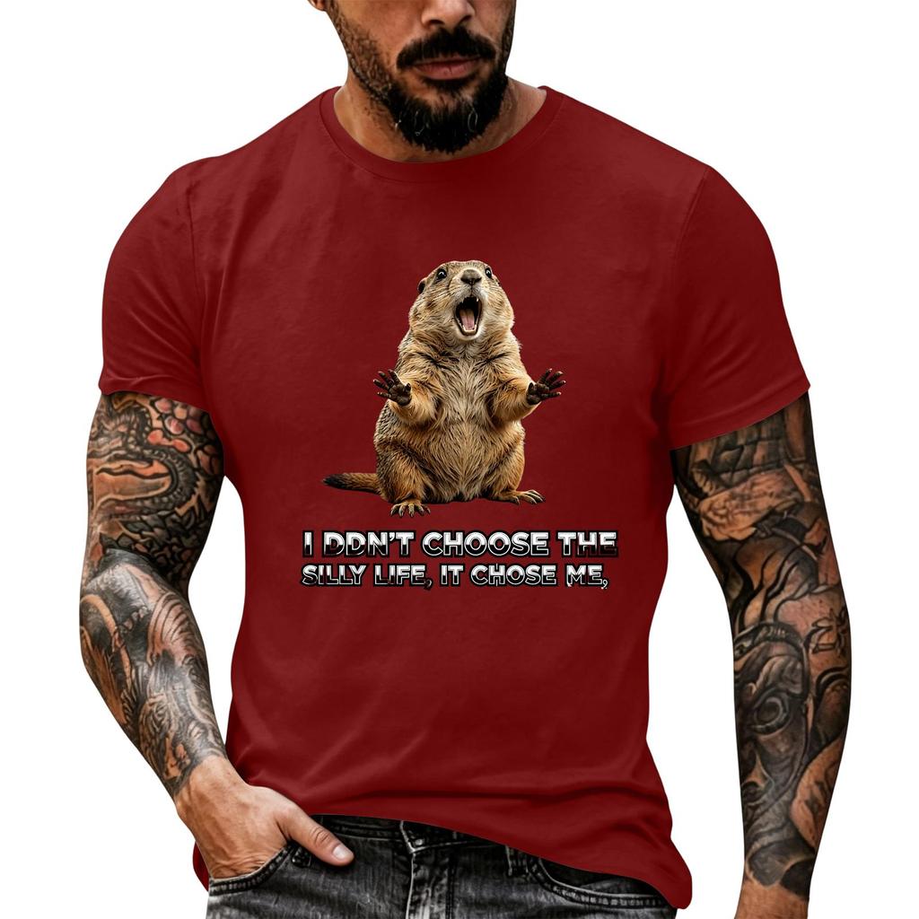 Men's Funny Animal Saying Print Vintage T-Shirt, Loose Breathable Summer Casual Top