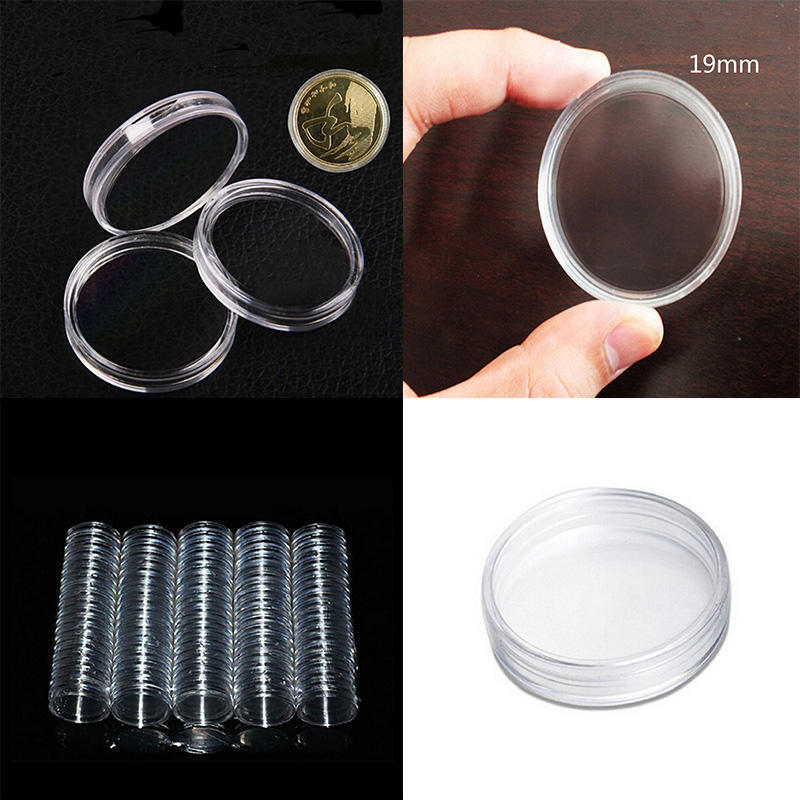 10Pcs 19Mm Clear Round Cases Coin Storage Capsules Holder Round Plastic