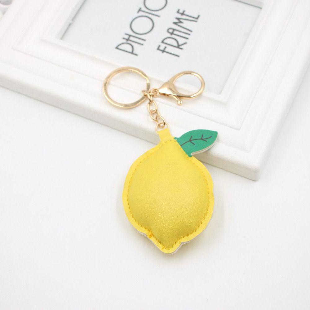 Car Keyring Lemon Keychain Fruit Bag Pendant Trendy PU Leather Hanger Car Accessory