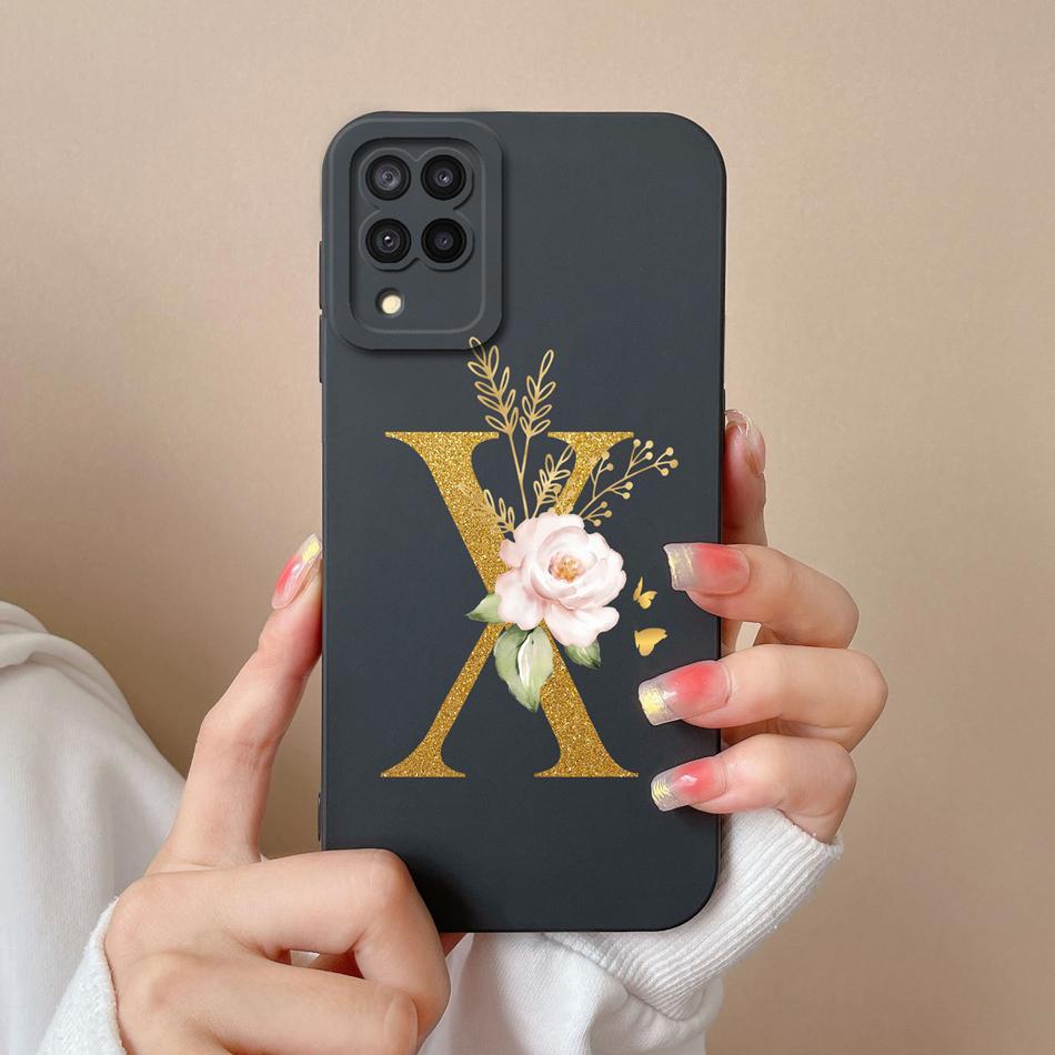 Elegant Case For Samsung M22 M32 4G 5G Rose Letter Phone Shell Lens Protective Cover For Galaxy M32 M22 Liquid Silicone Bumper
