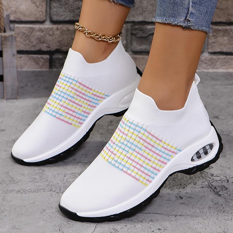 Fashion Mix Color Knitted Sport Sneakers Women Slip On Plus Size 36-43 Casual Shoes Woman Lightweight Breathable Walking Running Shoes