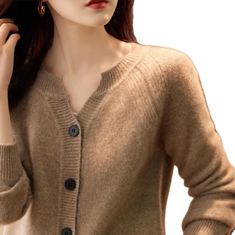 Loose Knit Cardigan for Women Versatile Long Sleeve Solid Color V Neck Jacket Autumn Winter