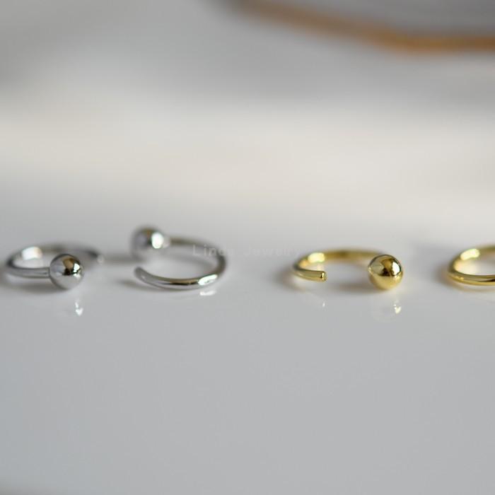 Minimalist Ball Huggie Hoop Threader Earrings In Sterling Silvers or 14Kc Golds, Pull Through Open Hoop Earrings