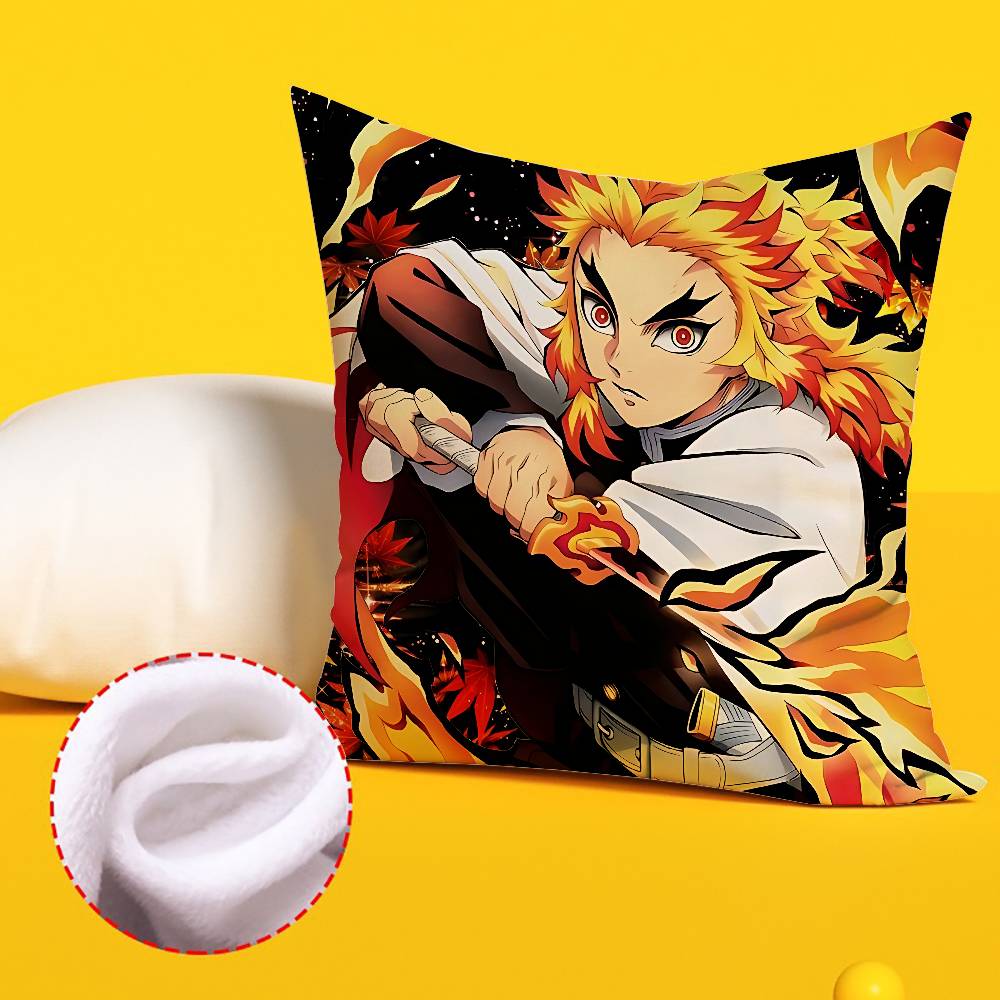 Cool K-kyoujurou Rengoku Pillow Case Cushion Cover Soft Cute Throw Pillow Case For Car Sofa Pillowcase Polyester With Zipper