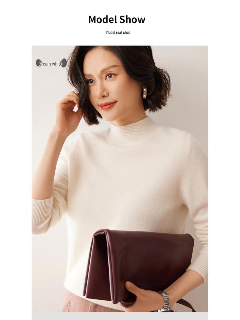 Women's Solid Color Cashmere Turtleneck Sweater - Autumn/Winter Base Layer Pullover
