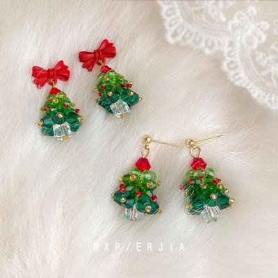Childlike Christmas Bow Tree Earrings - Creative Handmade Style for Women
