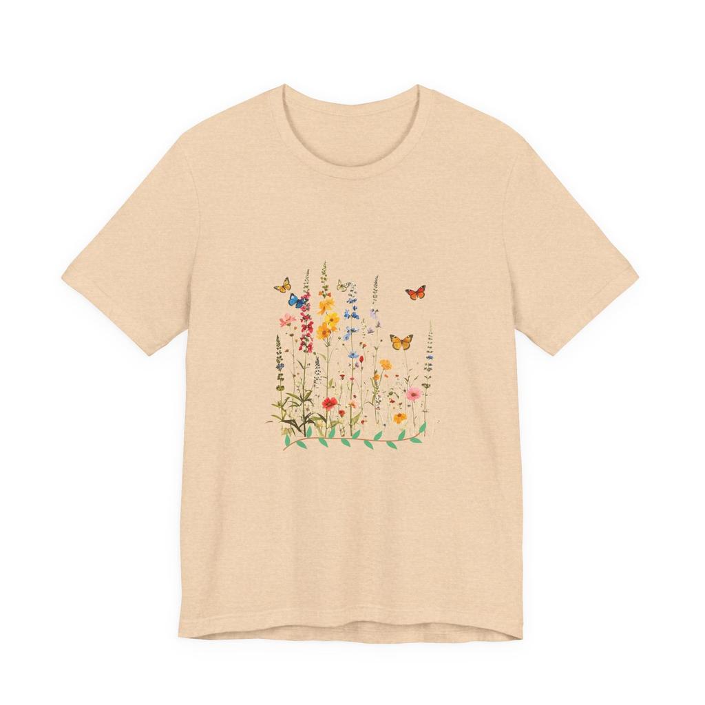 Wildflower Meadow Tee | Watercolor Flowers and Butterflies T-shirt