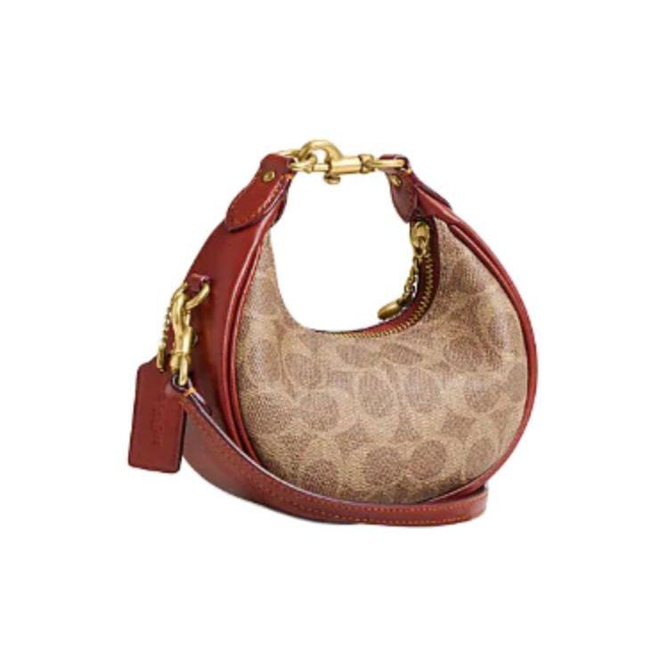 Coach Jonie 15 Top Zip Closure Faux Leather With Cowhide Mini Shoulder Crossbody Handbag Women Handbag Brown Yellow Red CR510-B4NQ4