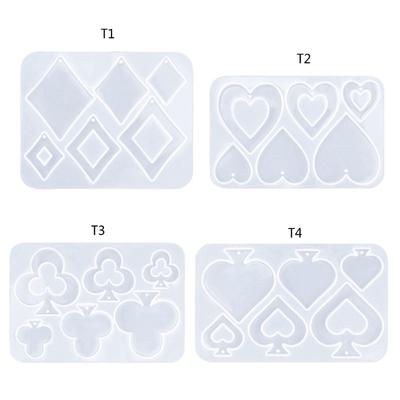 Silicone Pendant Mold Epoxy Resin Mould Heart/Clubs/Diamonds/Spade Shaped DIY Earrings Nnecklace Charm Casting Tool