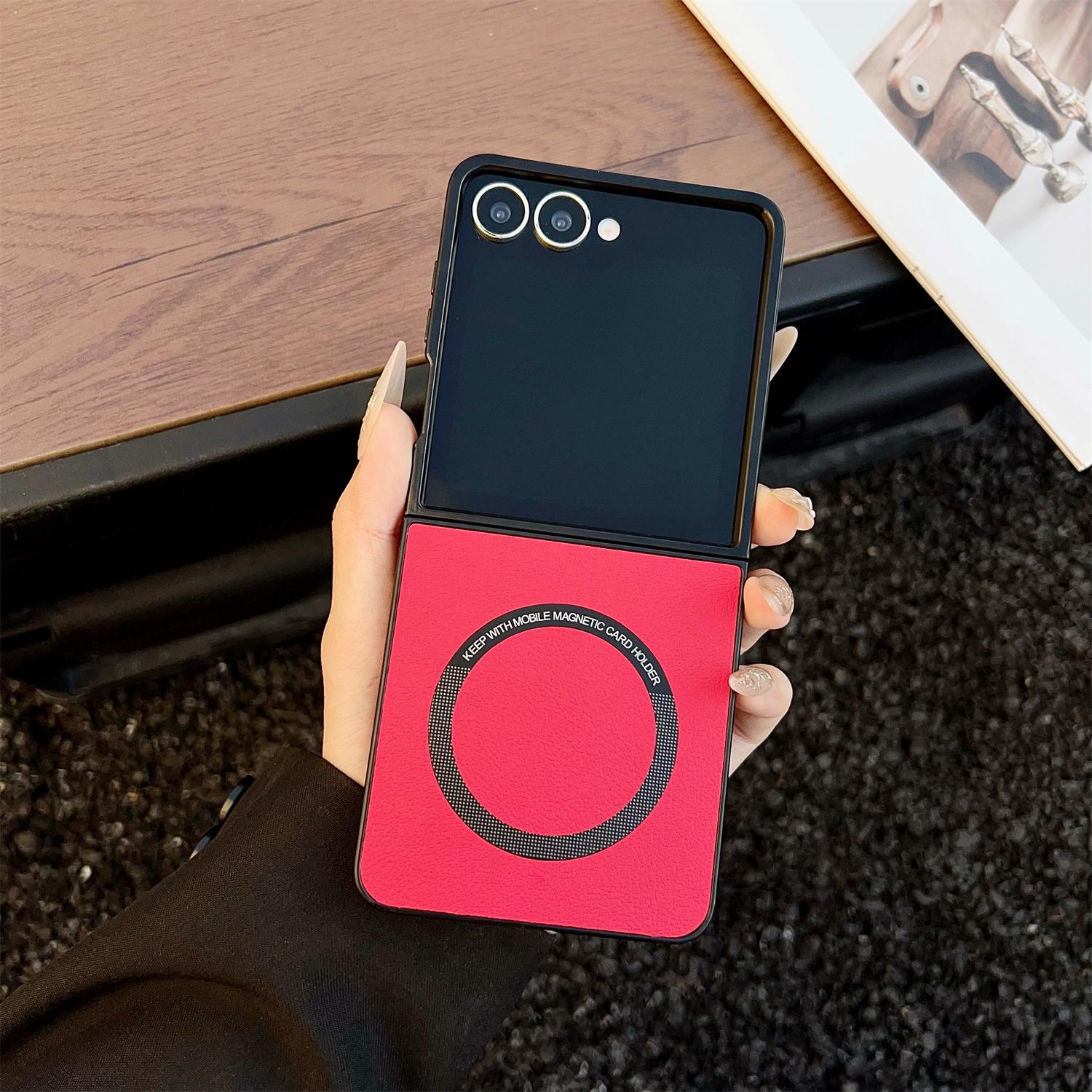 For Samsung Galaxy Z Flip7 5G Case Anti-Drop PU Leather + PC Cover Magnetic Case C