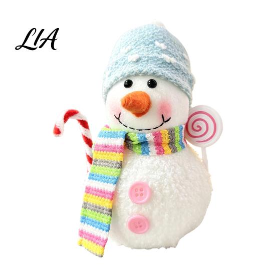 Holiday Party Photo Props Lighted Snowman Christmas Ornament with Knitted Hat, LED Warm Light Soft Fabric Figurine Hanging Pendant for Tree,