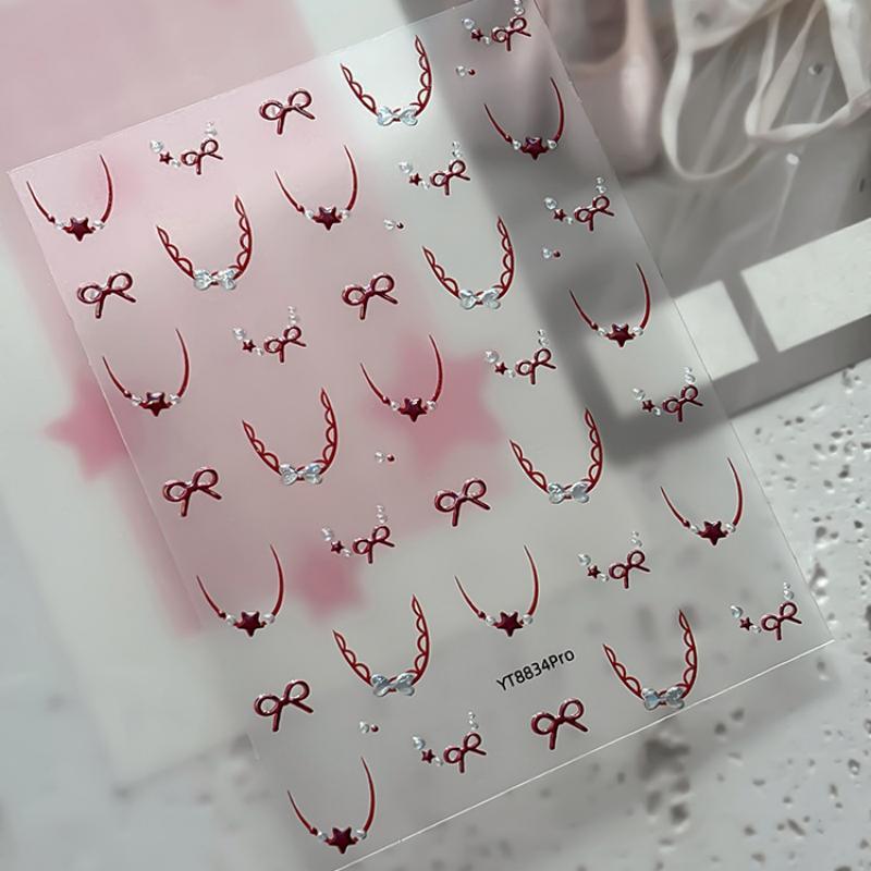 Nail Stickers Cute Bow Stars French Lace 3D Self-Adhesive DIY Nail Art Decals for Home Salon Manicure Beginners