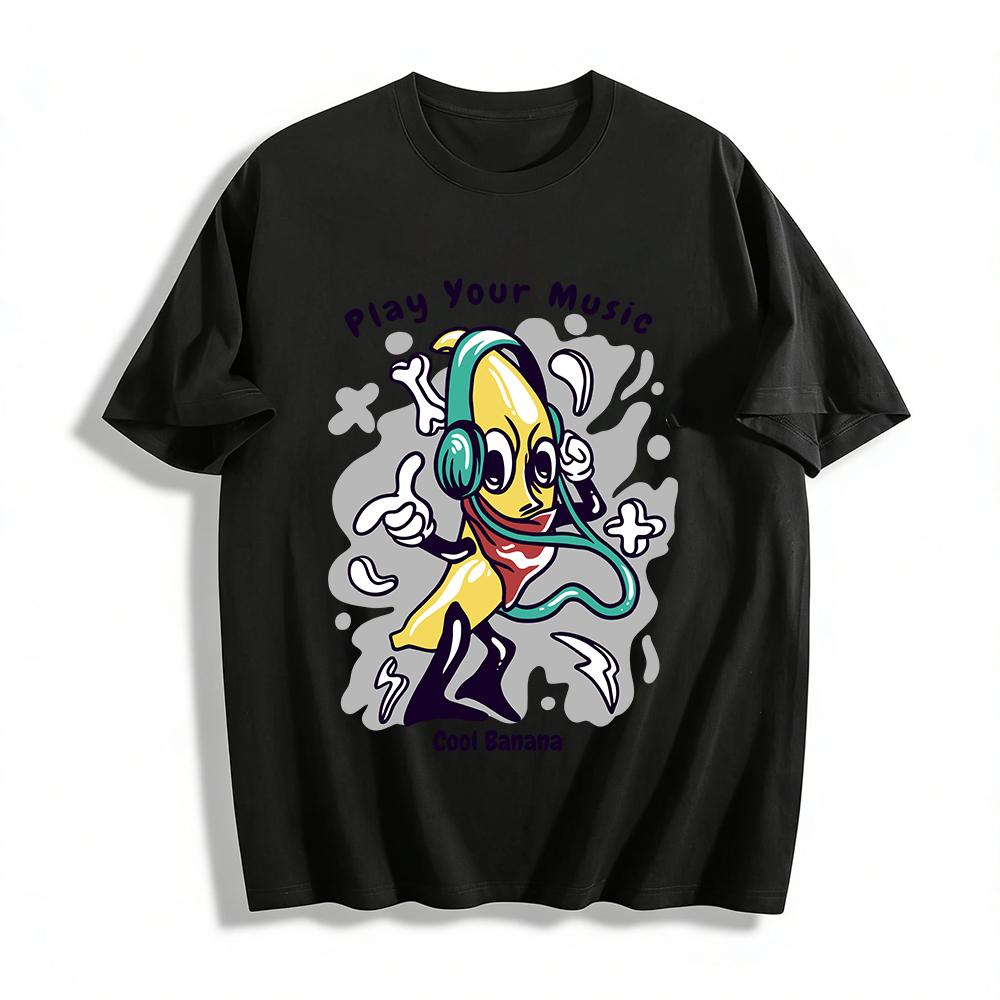 

Cool Music Banana Print Casual Top For Music Lovers Pure cotton T-shirt XXS