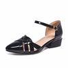 Pointed Sandals Women's 2025 Summer Korean Version Woven One-button Hollow Flat-soled Sandals Cow Patent Leather Low-heeled Women's Sandals