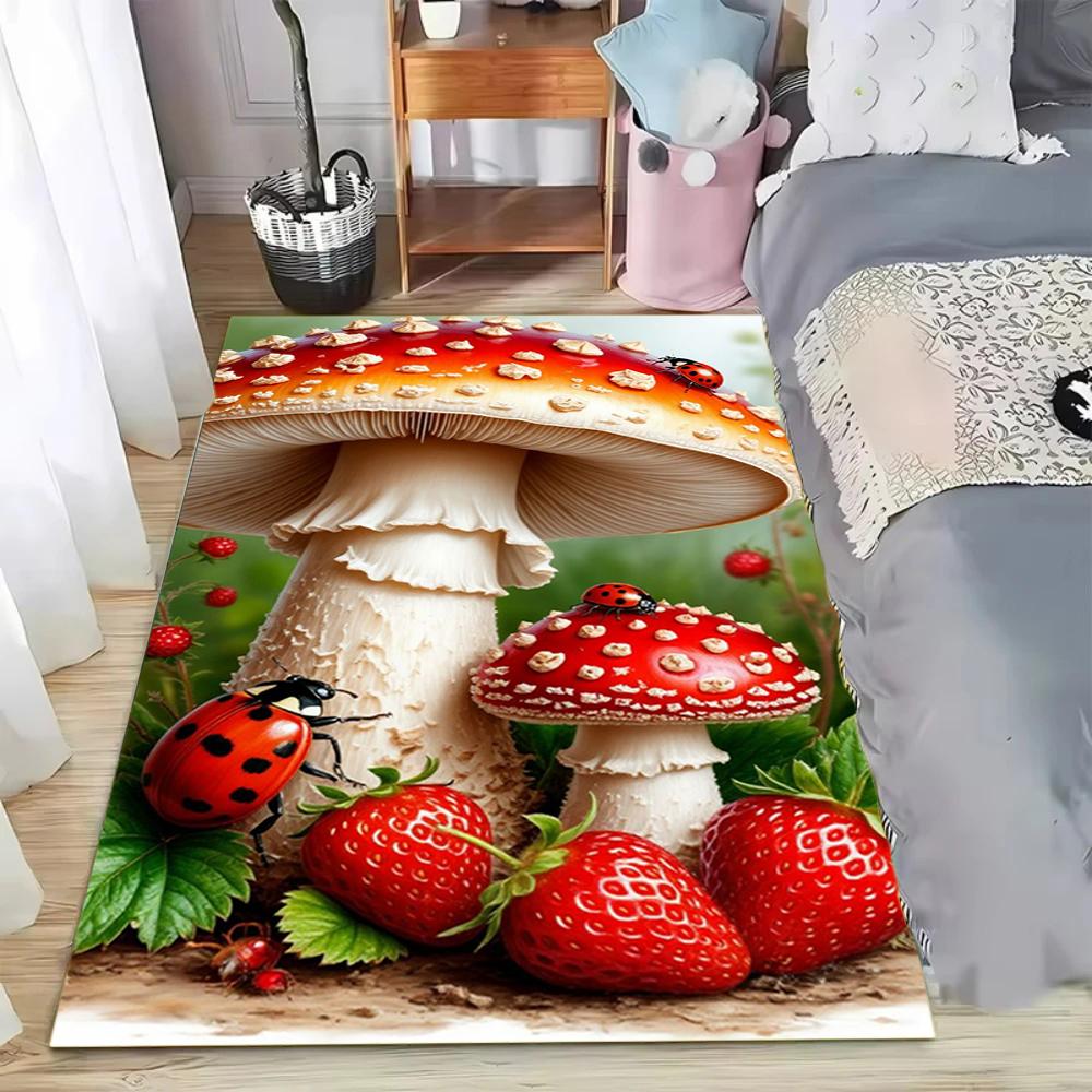 Mushroom Forest Carpet Mat Rug Ladybug Anime Design Forest Floor Nature Inspired Home Decoration for Kids Room Bedroom Floor Mat