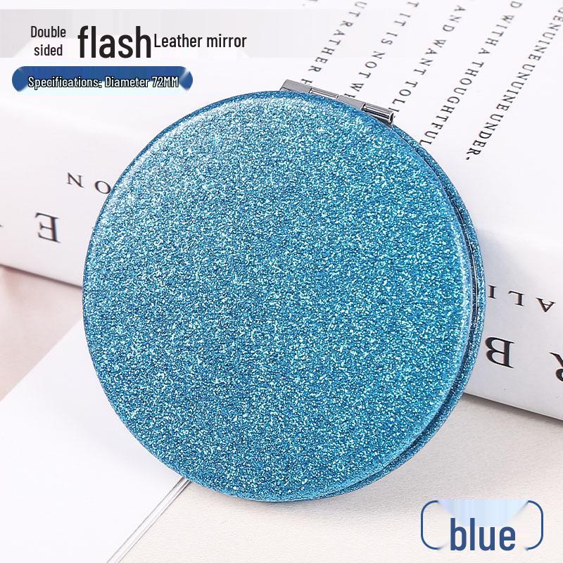 White PU Leather Folding Pocket Mirror - Creative Portable DIY Metal Student Mirror