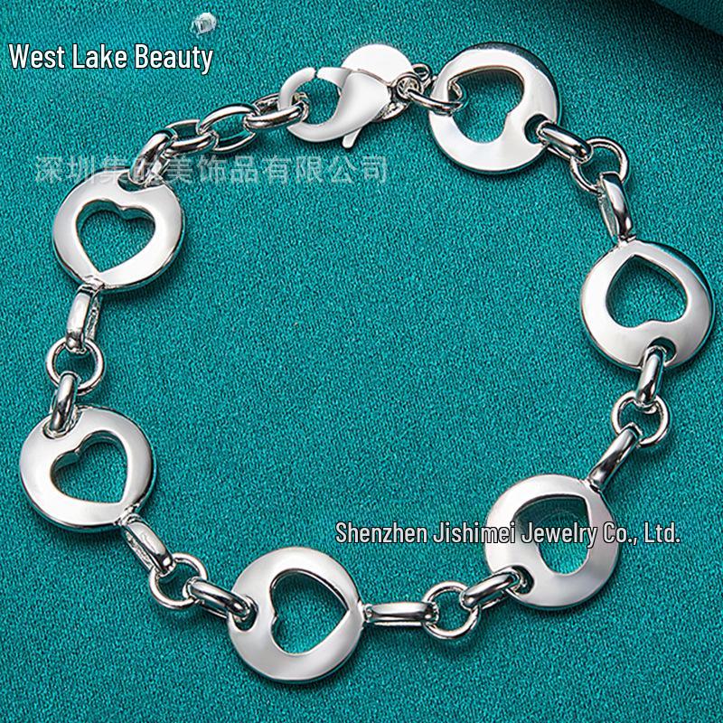 West Lake Beauty Silver Heart Charm Bracelet for Women