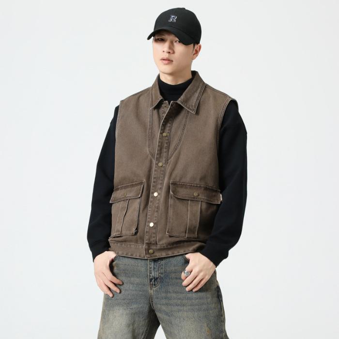 

Жилет из чистого хлопка, жилет мужской, весна и осень, стираный, старый, ретро, американский, тактический жилет мужской, осень и зима 4XL хаки