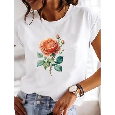 Imprimeu Femei Femeie Tricouri Casual Modă Doamnă Floare Floral Stil Tendință Tricou Grafic Haine Mânecă Scurtă T Îmbrăcăminte bumbac
