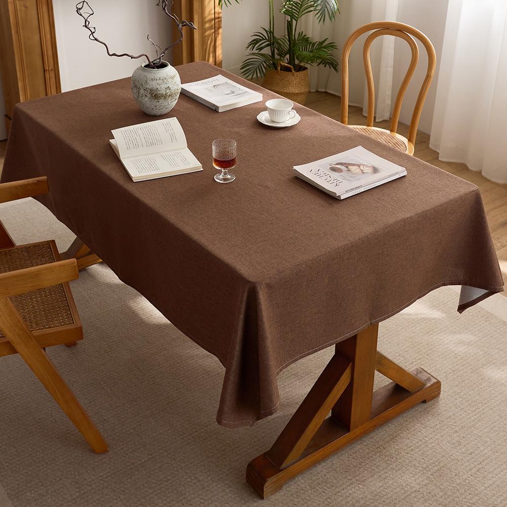 Modern Chinese Style Cotton Linen Tablecloth - Solid Color Rectangular Design for Dining or Tea Room