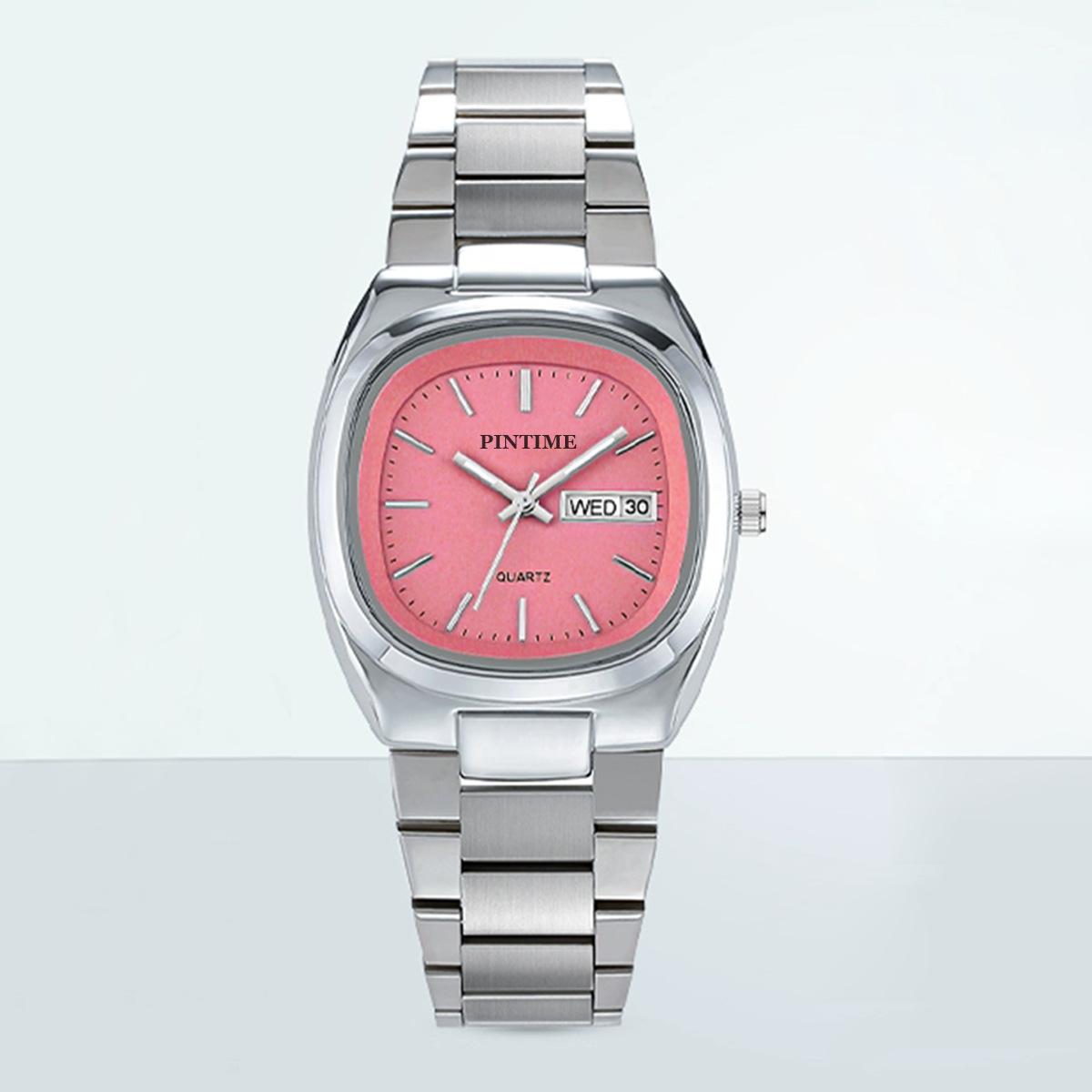 Ladies Watch Fashionable Retro Simple Square Stainless Steel Double Calendar Waterproof Luminous Quartz Casual Watch