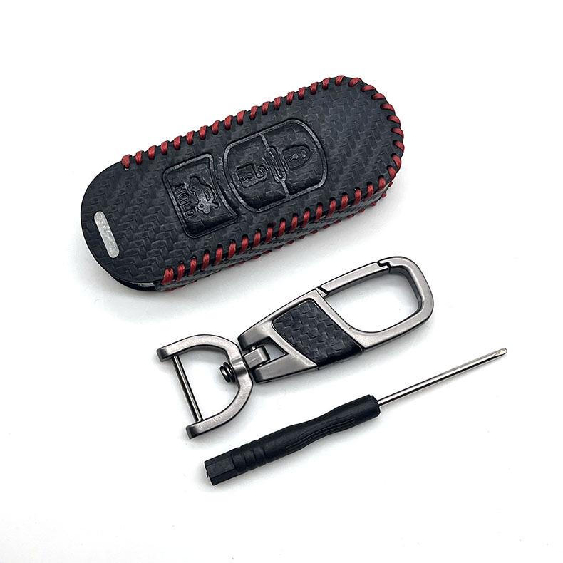 Mazda Axela/Atenza Carbon Fiber Leather Key Case with Chain