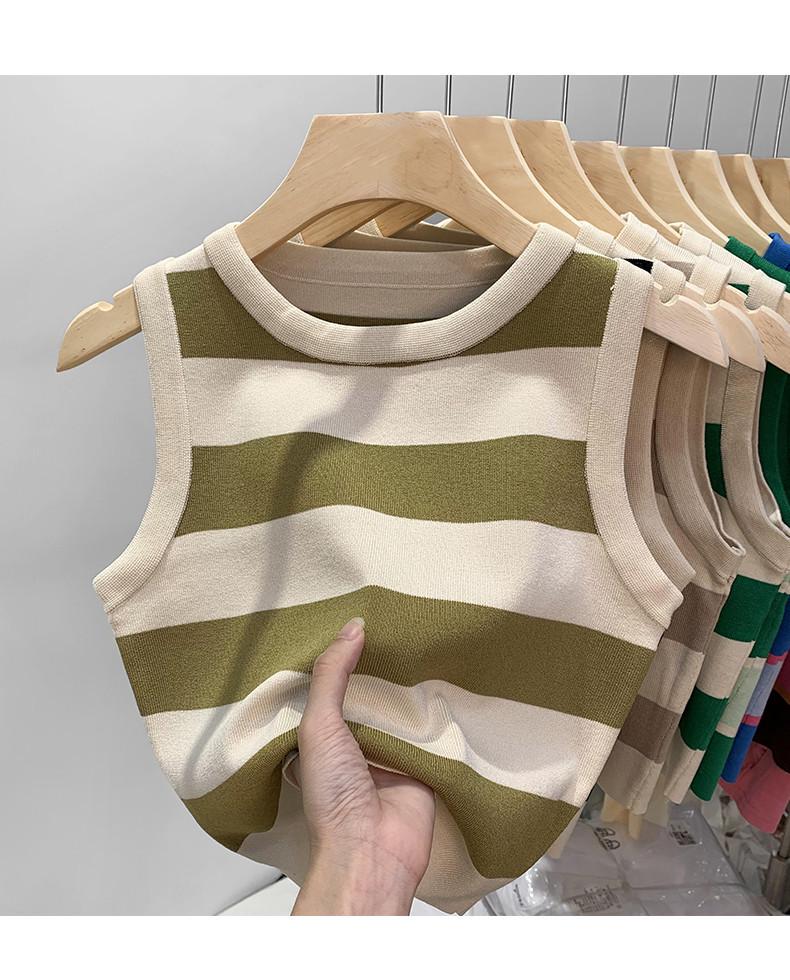 Dámská pruhovaná pletená vesta - Letní 2024 Retro styl, Chladivý top bez rukávů