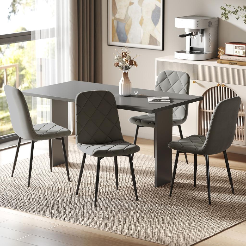 Dining Chairs, Set of 4 Kitchen Chairs with Backrest, Velvet Look, Upholstered Chairs with Metal Legs, for Dining Table, Grey