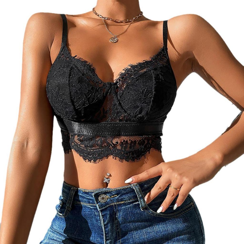 European & American Style Lace Patchwork Camisole for Women - Hot Girl Bare Back Mesh Eyelash 8834