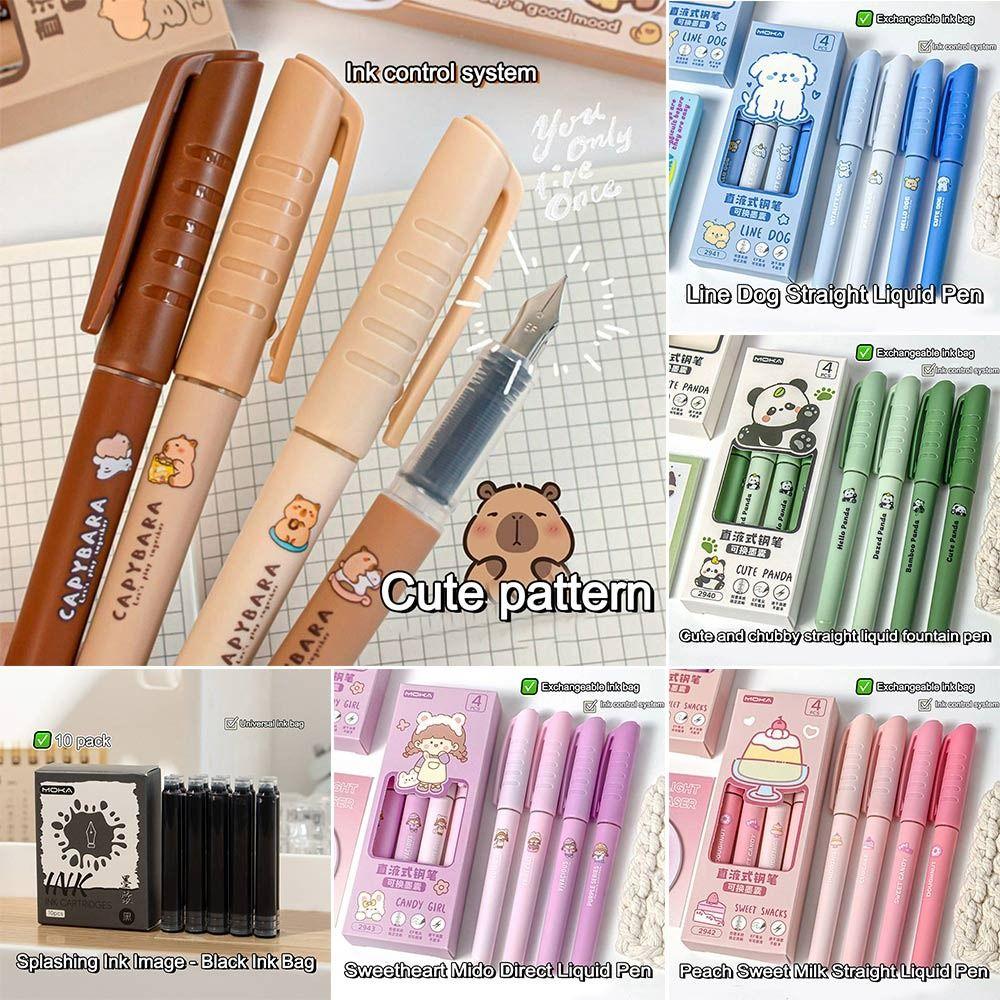 4Pcs Replacable Ink Capibara Fountain Pen Quick-drying Writing Stationery Fountain Pens Studengt