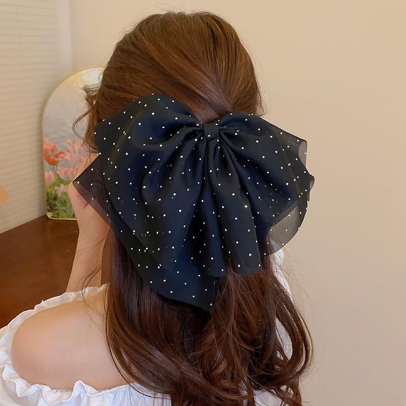 oversized bow mesh multi-layer pearl feather hairpin elegant spring clip fashion temperament versatile hair accessories