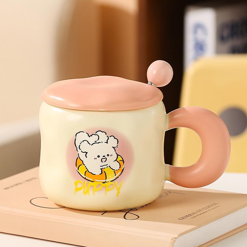 

Ceramic Cup with Lid and Spoon High Looking Water Cup for Girls for Household Mugs and Small Gift Opening Event 401-500ml