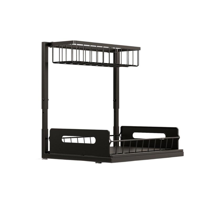 JUSTINLAU Kitchen Sink Storage Rack Adjustable Height Double-layer Storage Holder Thicken Carbon Steel Storage Rack Kitchen Tool