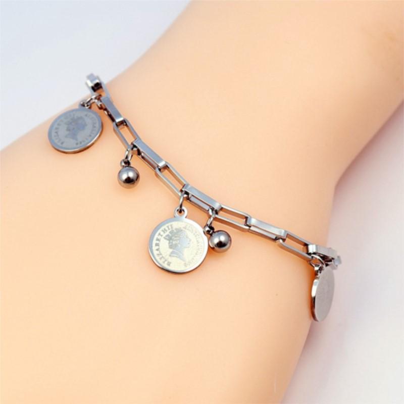 316L Stainless Steel Round Pendant Bracelet for Women Golden-Tone Adjustable Chain Link Bracelet Party Jewelry Gifts