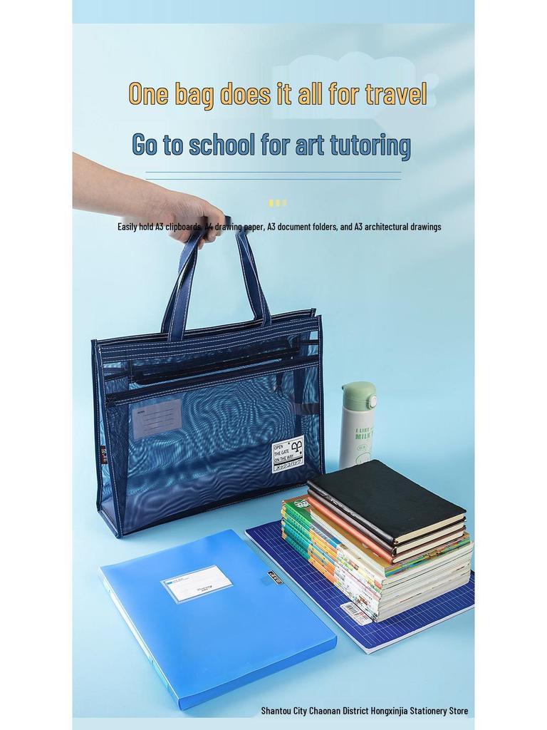 A3 Art Tote: Large Capacity Transparent Sketchbook Bag with 8K Drawing Space, Customizable Text/Logo Option