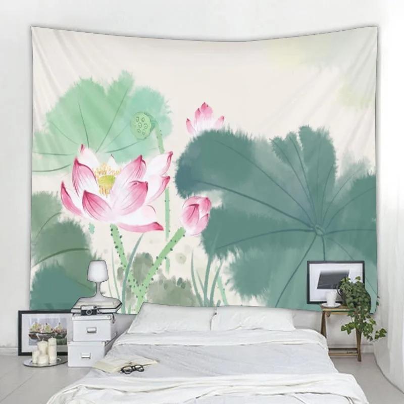 Home art decoration lotus leaf tapestry wall hanging bohemian hippie small fresh tapestry yoga mat large beach towel