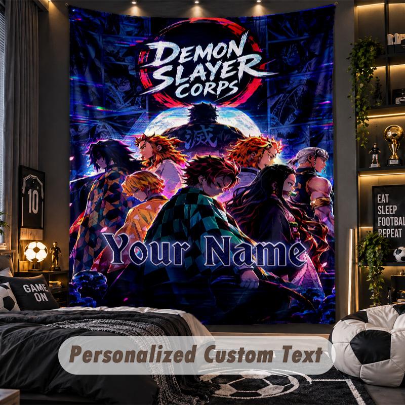 Personalized Wall Tapestry,Demon Slayer Custom Printed Name, Fabric Wall Art For Indoor Room Backdrop